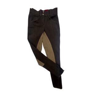 Grand Prix Full Seat Riding Breeches Brown Tan Suede Knee Patch 24L
